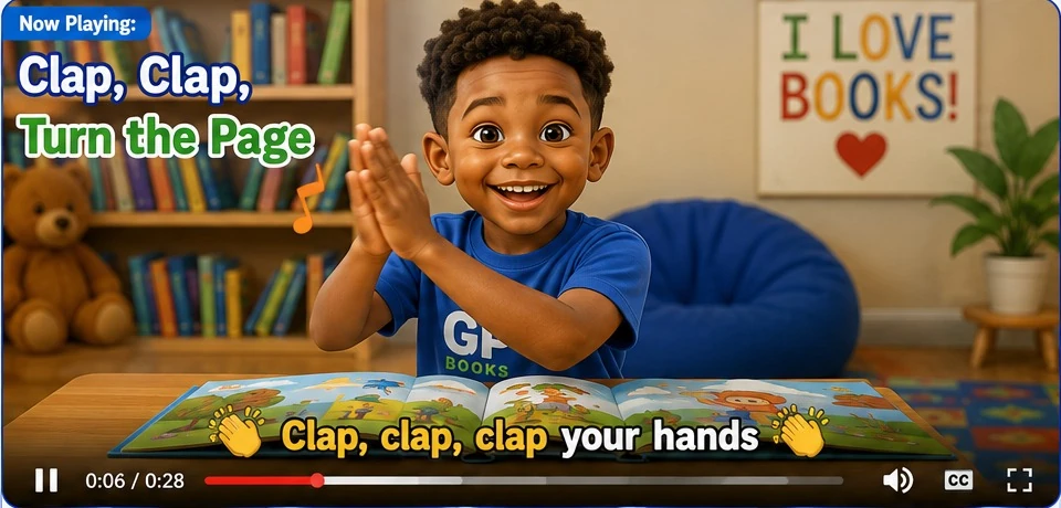 Michael leading the Clap, Clap, Turn the Page follow-along
