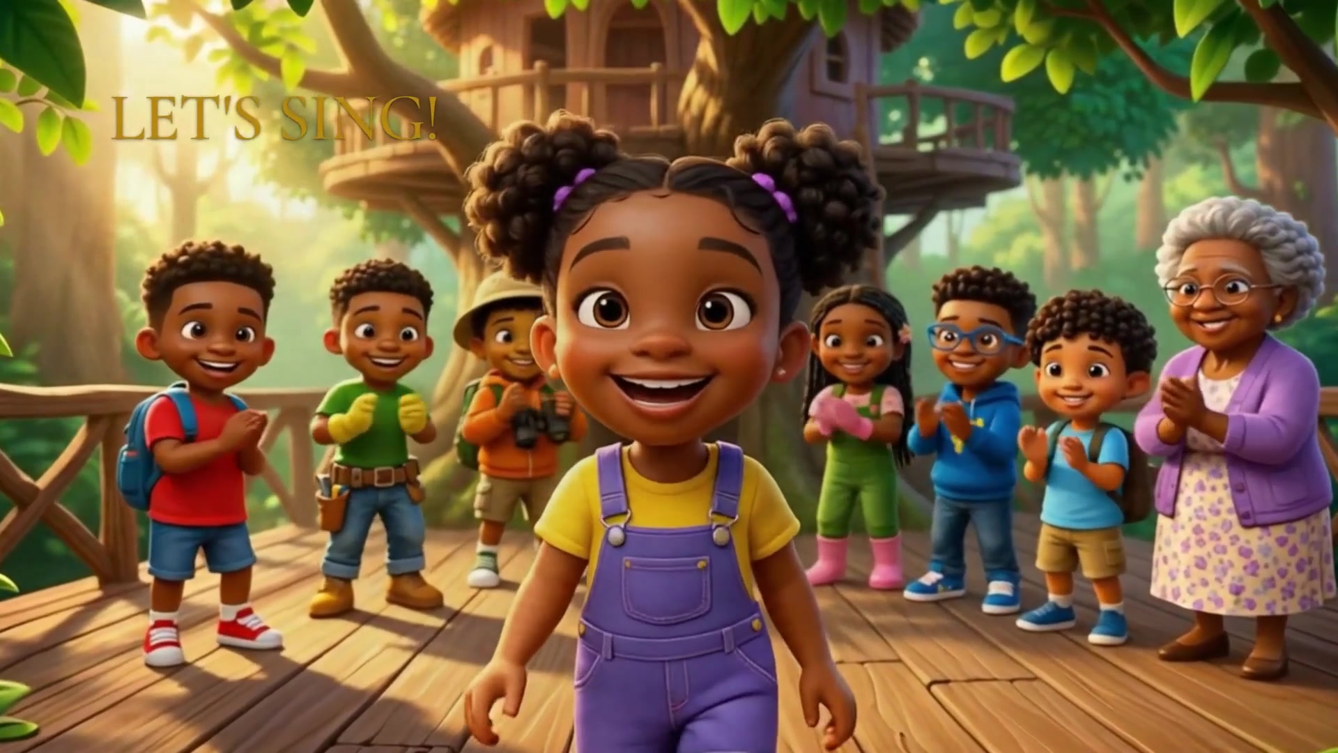 Treehouse child inviting everyone to sing